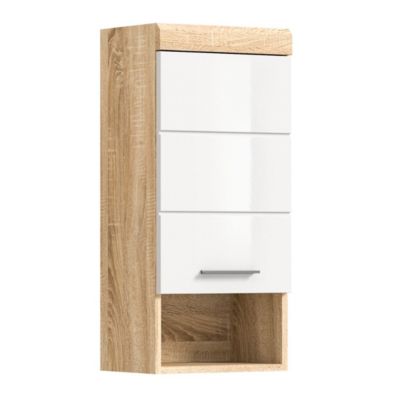 Demi-colonne de salle de bain LEWOTO  1 porte et 1 niche  Blanc et chene clair