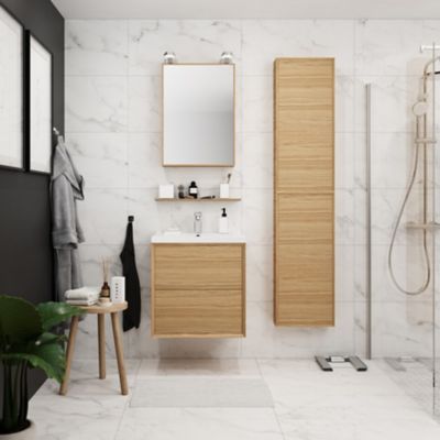 Demi colonne de salle de bains faible profondeur GoodHome Avela placage chêne L.40 x H.90 cm x P.15