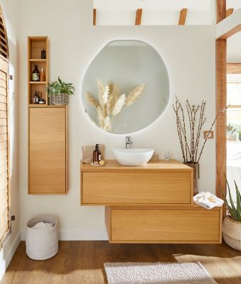 Demi colonne de salle de bains faible profondeur GoodHome Avela placage chêne L.40 x H.90 cm x P.15