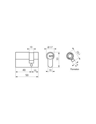 Demi cylindre de serrure Transit 1 UNIKEY (achetez-en plusieurs, ouvrez avec la même clé), 40x10mm, 5 clés, nickelé - THIRARD