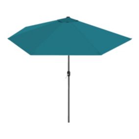 Demi-parasol de jardin coloris bleu canard, parasol de balcon terrasse avec manivelle - Diamètre 270 x P 135 x Hauteur 230 cm