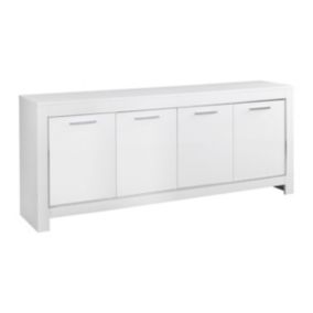 DENAE - Buffet 4 Portes L207cm Laqué Blanc Brillant