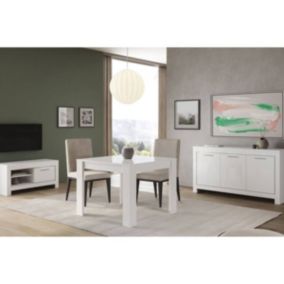 DENAE - Ensemble Salon Séjour Laqué Blanc Brillant Meuble TV + Buffet 3 Portes + Table 100cm