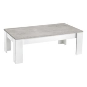 DENAE - Table Basse Rectangulaire L126cm Laquée Blanc Brillant et Gris Marbré