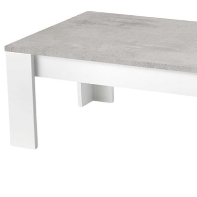 DENAE - Table Basse Rectangulaire L126cm Laquée Blanc Brillant et Gris Marbré