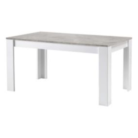 DENAE - Table Rectangulaire 160x90cm Laquée Blanc Brillant et Gris Marbré