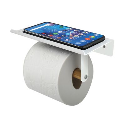 Dérouleur papier toilette avec support téléphone blanc mat, Spirella Tarek