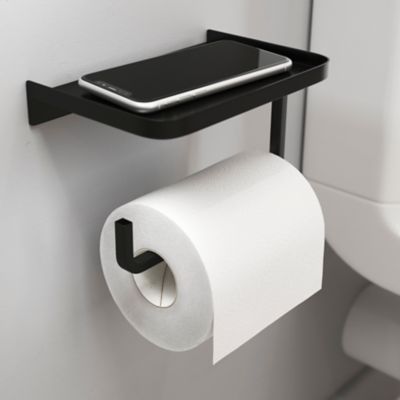Dérouleur à papier WC métal avec tablette, noir