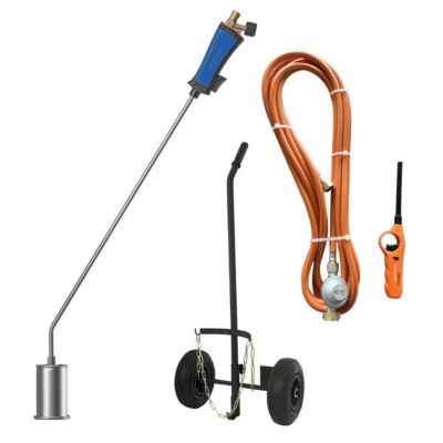Desherbeur thermique + Tuyau gaz 5m, Détendeur propane, Allume gaz & Chariot à roues - Bruleur gaz 60mm Mauvaises Herbes KEMPER