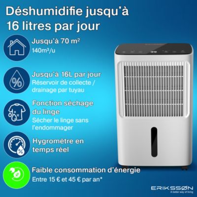 Deshumidificateur - Dry Pro Plus - Blanc - Déshumidifie jusqu'à 16 litres par jour