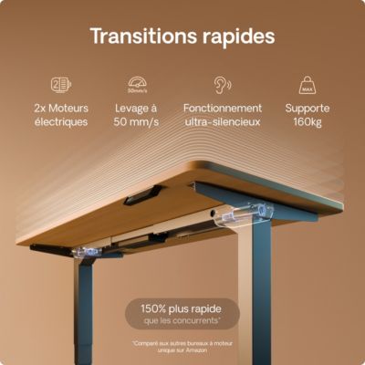 Desktronic Bureau assis debout HomePro 200x80cm - Électrique Réglable en Hauteur - Chargeur USB/USB-C - Gris/Chêne