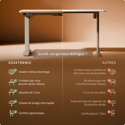 Desktronic Bureau assis debout HomePro 200x80cm - Électrique Réglable en Hauteur - Chargeur USB/USB-C - Gris/Chêne