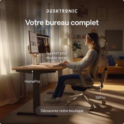 Desktronic Bureau assis debout HomePro 200x80cm - Électrique Réglable en Hauteur - Chargeur USB/USB-C - Gris/Chêne