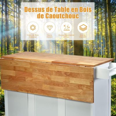 Desserte Chariot de Cuisine à Roulettes avec 1 Armoire à 3 Niveaux et 3 Tiroirs 2 Planches Réglables et Plateau Pliable Blanc