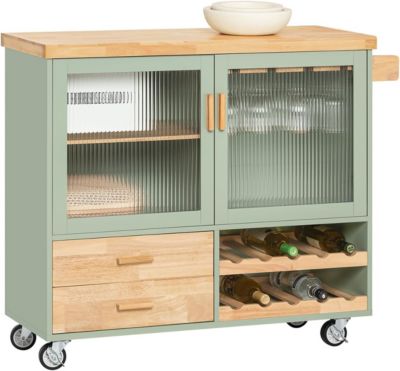 Desserte Cuisine Roulettes, Îlot Buffet,2 Portes,2 Tiroirs, Porte-Bouteilles, FKW114-GR SoBuy