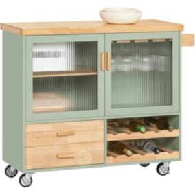 Desserte Cuisine Roulettes, Îlot Buffet,2 Portes,2 Tiroirs, Porte-Bouteilles, FKW114-GR SoBuy
