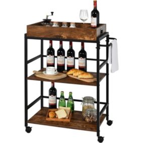 Desserte Cuisines Chariot de Cuisine à 3 Niveaux avec Plateau Amovible roulettes Verrouillables Charge 60KG