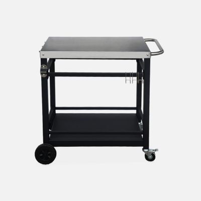 Desserte de barbecue en acier 88 cm avec roues et poignée. noir. L 88 x l 58 x h 82.8cm