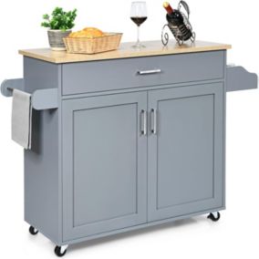 Desserte de Cuisine a roulettes avec 2 Etagere et 1 tiroirs Chariot de Rangemant en Bois avec Porte Serviettes