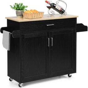 Desserte de Cuisine a roulettes avec 2 Etagere et 1 tiroirs Chariot de Rangemant en Bois avec Porte Serviettes