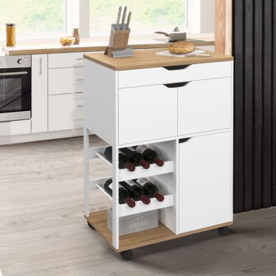 Desserte de cuisine COSY avec placard et range bouteilles bois et blanc