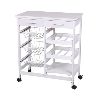 Desserte de cuisine à roulettes 2 tiroirs et multiples rangements Noir, L. 65 x l. 35 x H. 76 cm
