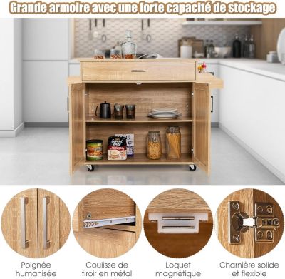 Desserte de Cuisine à roulettes avec 2 étagere 1 tiroir Chariot de Rangemant avec Porte Serviettes
