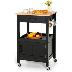 Desserte de Cuisine à Roulettes Chariot de Cuisine avec Crochets 1 Tiroir 1 Armoire Noir