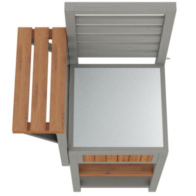 Desserte de jardin avec plateau inox et tablette pliable - Armoire de rangement en bois massif pour balcon et terrasse - Gris