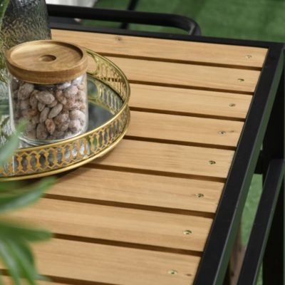 Desserte de jardin chariot pour plancha barbecue 2 étagères 3 crochets bois nature métal noir