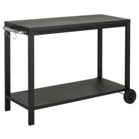 Desserte de jardin - desserte pour plancha - chariot de service à roulettes multi-rangements dim. 128L x 46l x 86H cm acier noir