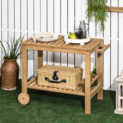 Desserte de jardin - desserte pour plancha - étagère, 3 porte-bouteilles, 2 roues, poignée - bois sapin pré-huilé