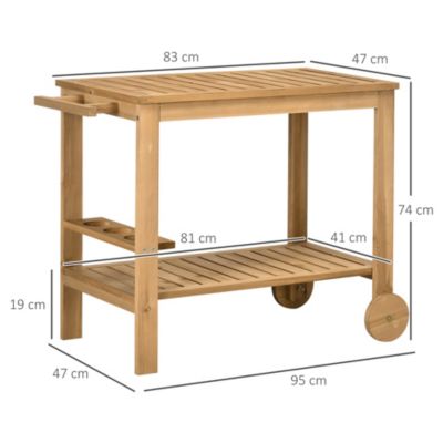Desserte de jardin - desserte pour plancha - étagère, 3 porte-bouteilles, 2 roues, poignée - bois sapin pré-huilé