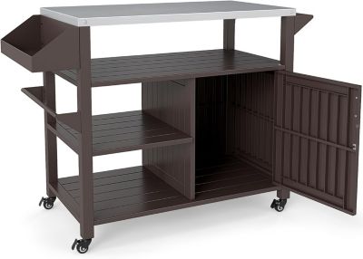 Desserte Exterieur Plancha à roulettes,avec Plan de Travail en Acier INOX, Étagères, Porte-Épices,116x50x87CM (116x50x87CM)