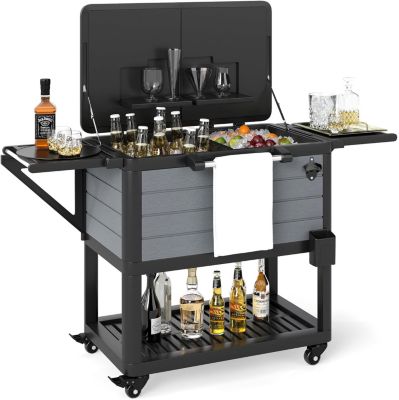 Desserte Glacière Bar Roulante,avec 2 Plan Étendu Grande Capacité 91 L, Étagères de Rangement, Ouvre-Bouteille,83 x 50 x 85 CM