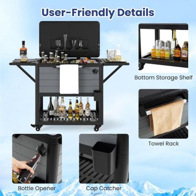 Desserte Glacière Bar Roulante,avec 2 Plan Étendu Grande Capacité 91 L, Étagères de Rangement, Ouvre-Bouteille,83 x 50 x 85 CM