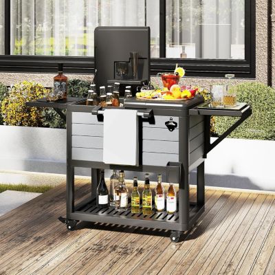 Desserte Glacière Bar Roulante,avec 2 Plan Étendu Grande Capacité 91 L, Étagères de Rangement, Ouvre-Bouteille,83 x 50 x 85 CM