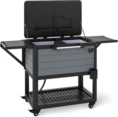 Desserte Glacière Bar Roulante,avec 2 Plan Étendu Grande Capacité 91 L, Étagères de Rangement, Ouvre-Bouteille,83 x 50 x 85 CM
