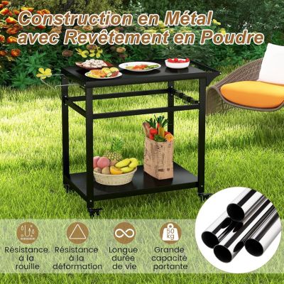 Desserte Jardin,Chariot de Barbecue avec 4 Roues Verrouillables,Plancha avec 4 Crochets et Étagère,108x50,5x88CM,Charge 50KG