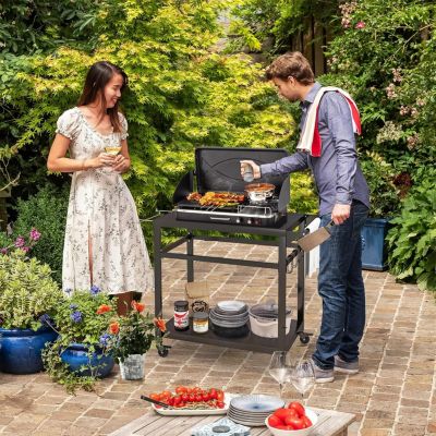 Desserte Jardin,Chariot de Barbecue avec 4 Roues Verrouillables,Plancha avec 4 Crochets et Étagère,111x50,5x93CM,Charge 50KG