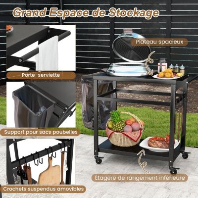 Desserte Jardin,Chariot de Barbecue avec 4 Roues Verrouillables,Plancha avec 4 Crochets et Étagère,111x50,5x93CM,Charge 50KG