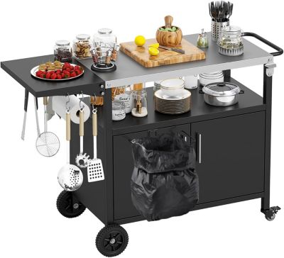 Desserte Jardin pour Plancha 3 Niveaux, Pliant, Porte-Serviettes, 100KG