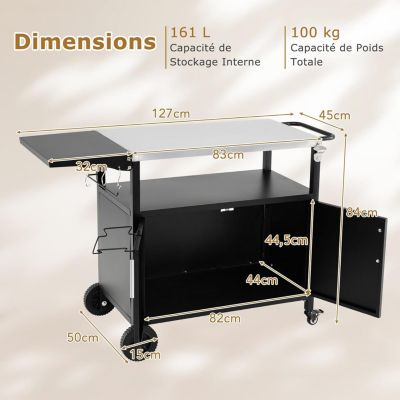 Desserte Jardin pour Plancha 3 Niveaux, Pliant, Porte-Serviettes, 100KG