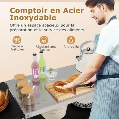 Desserte Jardin pour Plancha 3 Niveaux, Pliant, Porte-Serviettes, 100KG