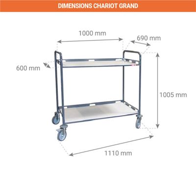 Desserte pour cantine - 2 plateaux 1000x600 mm - 880008991/RAL7024