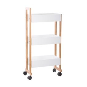 Desserte roulante 3 niveaux en Bambou et Bois Blanc H 80 cm