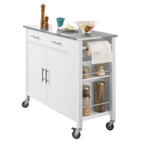 Desserte Roulante Chariot avec Étagère Latérale et Tiroirs Plateau,Blanc,FKW108-W,SoBuy