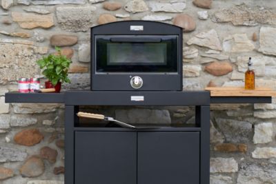 Desserte roulante pour cuisine extérieur avec tablettes latérales acier noir Le Marquier