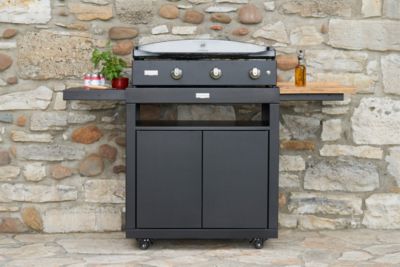 Desserte roulante pour cuisine extérieur avec tablettes latérales acier noir Le Marquier