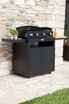 Desserte roulante pour cuisine extérieur avec tablettes latérales acier noir Le Marquier